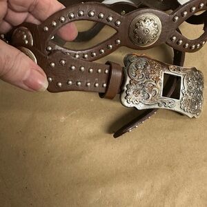 Brown Leather Belt with Silver Accents